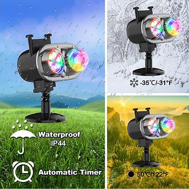 2-in-1 Remote LED Christmas Projector with 16 Slides, IP44 for Indoor/Outdoor