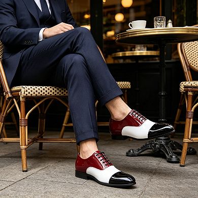 Men's Two-Tone Cap Toe Oxfords Patent Leather Spectator Dress Shoes