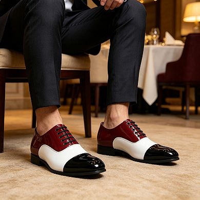 Men's Two-Tone Cap Toe Oxfords Patent Leather Spectator Dress Shoes