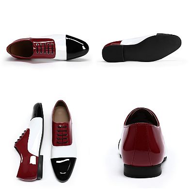 Men's Two-Tone Cap Toe Oxfords Patent Leather Spectator Dress Shoes