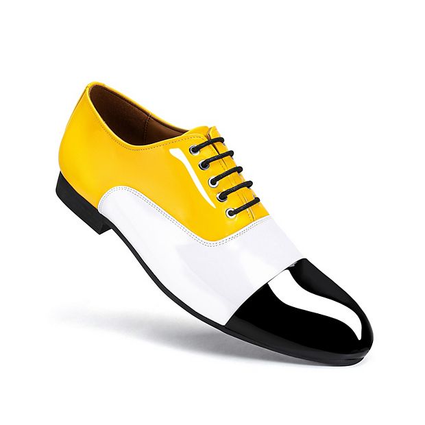 Men's Two-Tone Cap Toe Oxfords Patent Leather Spectator Dress Shoes