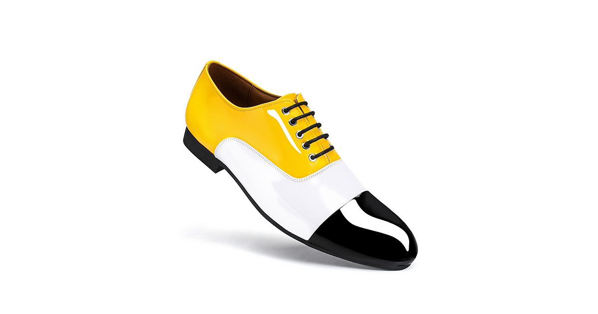 yellow dress shoes men Kingston Composition 100% Lambskin Suede Leather Yellow Patent Contemporary Tuxedo Shoes