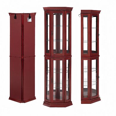 Eazegath Lighted Corner Curio Glass Display Storage Cabinet with 4 Adjustable Shelves and Bulb