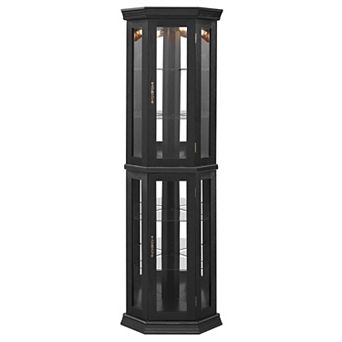 Eazegath Lighted Corner Curio Glass Display Storage Cabinet with 4 Adjustable Shelves and Bulb