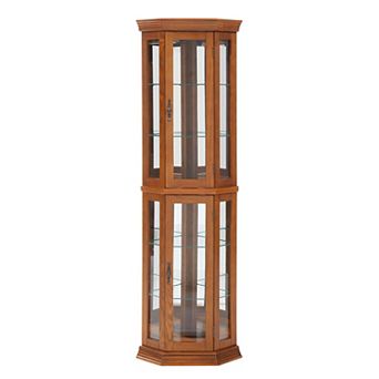 Eazegath Lighted Corner Curio Glass Display Storage Cabinet with 4 Adjustable Shelves and Bulb