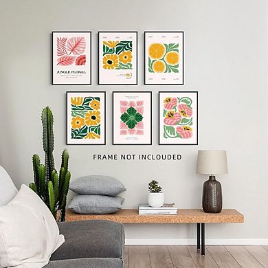 Abstract Floral Botanical Wall Art Poster Set of 6 Collage Prints Decor