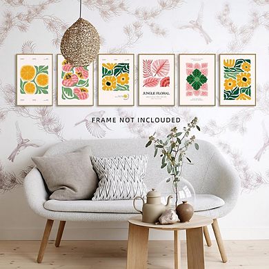 Abstract Floral Botanical Wall Art Poster Set of 6 Collage Prints Decor