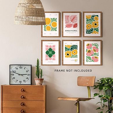 Abstract Floral Botanical Wall Art Poster Set of 6 Collage Prints Decor