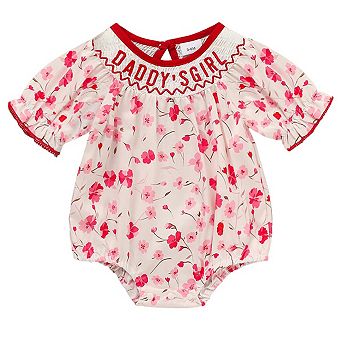 Daddy's Girl Floral Print Baby Girl Bubble Romper Short Sleeve Ruffle Bodysuit for Newborn Infant