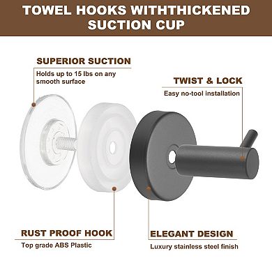 2Pcs Suction Cup Hook for Shower, No Drill Towel Hooks