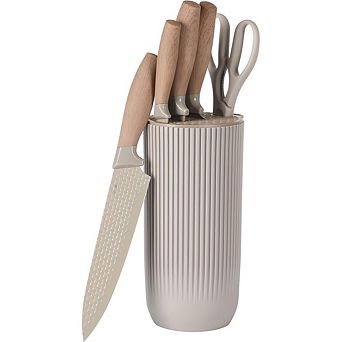 6 pc Stainless Steel Kitchen Knife Set with Wooden Knife Block