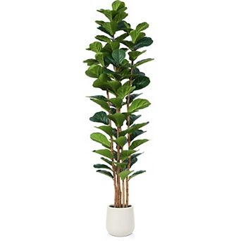 VeriNatural Artificial Fiddle Leaf Fig Tree with Natural Trunk, Faux Potted Tree for Home Decor