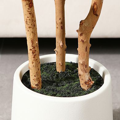 5-ft Artificial Fiddle Leaf Fig Tree in Pot, Fake Tree with Natural Wood Trunk for Indoor Home Decor