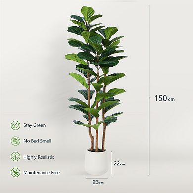 5-ft Artificial Fiddle Leaf Fig Tree in Pot, Fake Tree with Natural Wood Trunk for Indoor Home Decor
