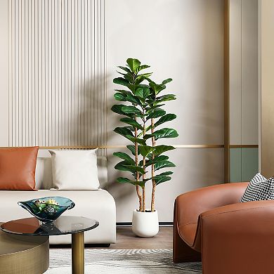 5-ft Artificial Fiddle Leaf Fig Tree in Pot, Fake Tree with Natural Wood Trunk for Indoor Home Decor