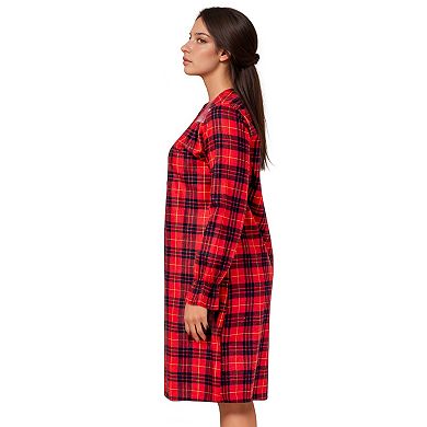 Women’s Long Sleeve Plaid Flannel 100% Cotton Nightgown