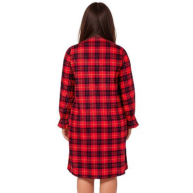 Women’s Long Sleeve Plaid Flannel 100% Cotton Nightgown