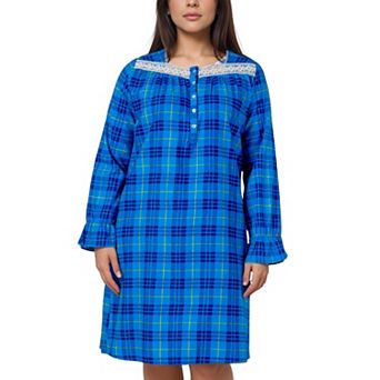 Women’s Long Sleeve Plaid Flannel 100% Cotton Nightgown