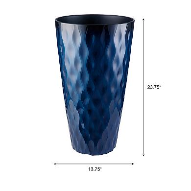 Glitzhome 23.75"H Decorative Planter, Set of 2 Oversized Wavy Texture Tall Plastic Planter
