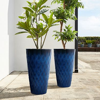 Glitzhome 23.75"H Decorative Planter, Set of 2 Oversized Wavy Texture Tall Plastic Planter