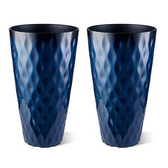 Glitzhome 23.75"H Decorative Planter, Set of 2 Oversized Wavy Texture Tall Plastic Planter