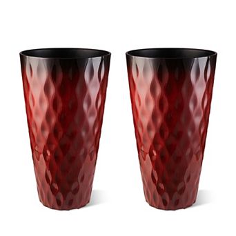 Glitzhome 23.75"H Decorative Planter, Set of 2 Oversized Wavy Texture Tall Plastic Planter
