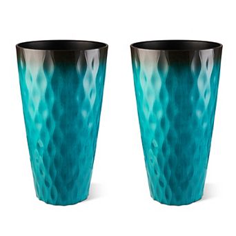 Glitzhome 23.75"H Decorative Planter, Set of 2 Oversized Wavy Texture Tall Plastic Planter