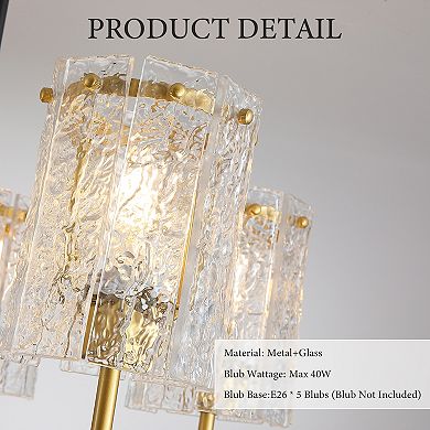 KWPZQEB 5-Light Chandelier, Textured Glass Pendant Light for Dining Room, Not Including the Bulb