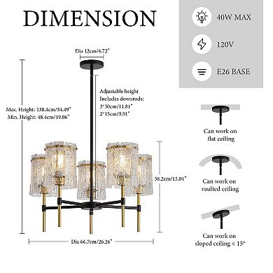 KWPZQEB 5-Light Chandelier, Textured Glass Pendant Light for Dining Room, Not Including the Bulb