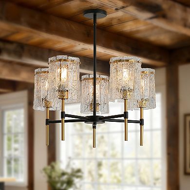 KWPZQEB 5-Light Chandelier, Textured Glass Pendant Light for Dining Room, Not Including the Bulb