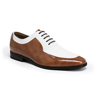 Men's Two-Tone Perforated Oxford Shoes Round Toe Business Dress Shoes