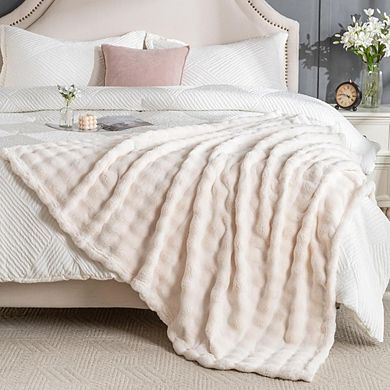 Faux Fur Throw Blanket Soft Fluffy Bubble Thick Warm Plush Rabbit Fur Blanket