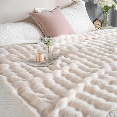 Faux Fur Throw Blanket Soft Fluffy Bubble Thick Warm Plush Rabbit Fur Blanket