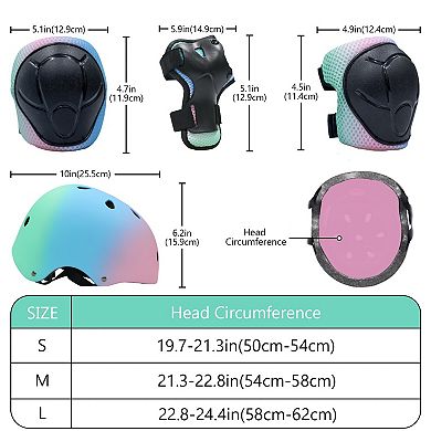 Helmet and Pads Set 7 Pack for Skate Cycling Rollerblade - Kids Youth Adult