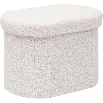 Boucle Folding Storage Ottoman, Collapsible Footrest Cube, Multi-Use