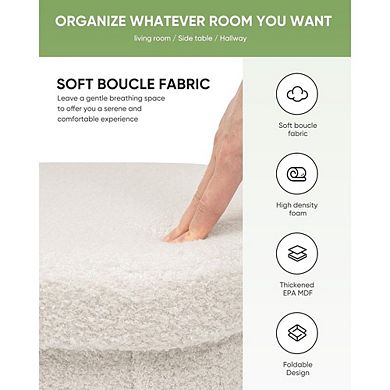 Boucle Folding Storage Ottoman, Collapsible Footrest Cube, Multi-Use