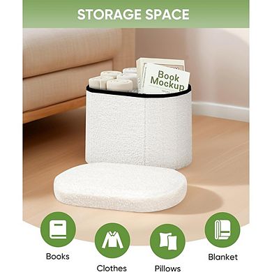 Boucle Folding Storage Ottoman, Collapsible Footrest Cube, Multi-Use