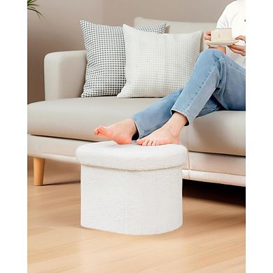 Boucle Folding Storage Ottoman, Collapsible Footrest Cube, Multi-Use