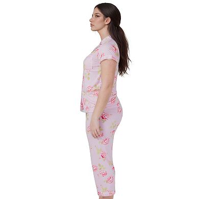 Women’s Capri Short Sleeve 2 Piece Floral Design Pajama Set