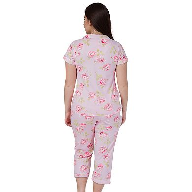 Women’s Capri Short Sleeve 2 Piece Floral Design Pajama Set