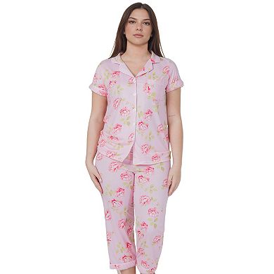 Women’s Capri Short Sleeve 2 Piece Floral Design Pajama Set