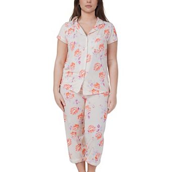 Women’s Capri Short Sleeve 2 pc Floral Design Pajama Set