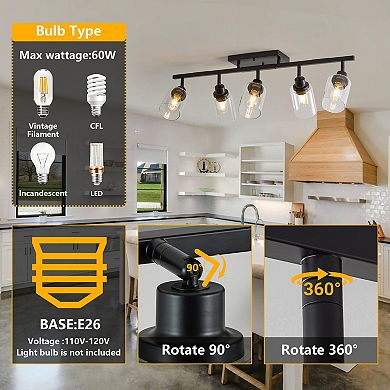 KWPZQEB Semi Flush Mount Ceiling Light, Rotatable Black Track Lighting Fixtures(Bulb Not Included)
