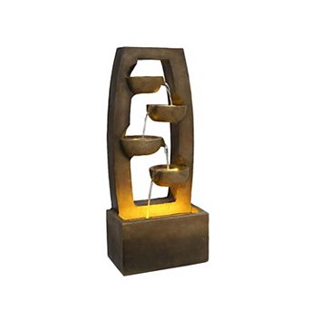 KWPZQEB 37.6" H Outdoor Water Fountain with Lights, 4 tier Cascading Bowl Waterfall for Patio