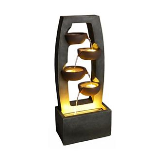KWPZQEB 37.6" H Outdoor Water Fountain with Lights, 4 tier Cascading Bowl Waterfall for Patio