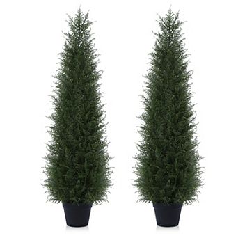 UV-Resistant Artificial Cedar Trees for Outdoors, Faux Cypress Trees for Home Office Decor 2 pc