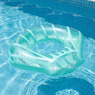 Icing Drip Inflatable Pool Float Ring with Glitter Confetti Durable PVC Swim Tube for Pool Beach