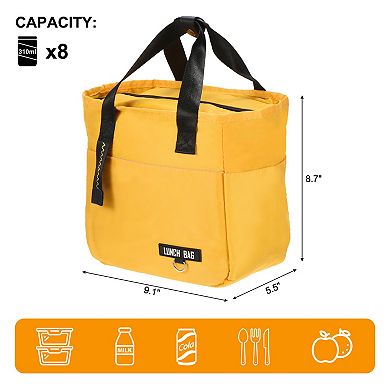 Lunch Insulated Bag, Thermal Leakproof Cooler Tote Bag with Side Pockets 9.1"x5.5"x8.7"