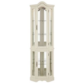 Eazegath Lighted Crown Corner Curio Glass Display Storage Cabinet with Adjustable Shelves and Bulb