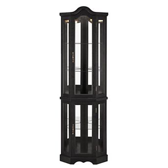 Eazegath Lighted Crown Corner Curio Glass Display Storage Cabinet with Adjustable Shelves and Bulb